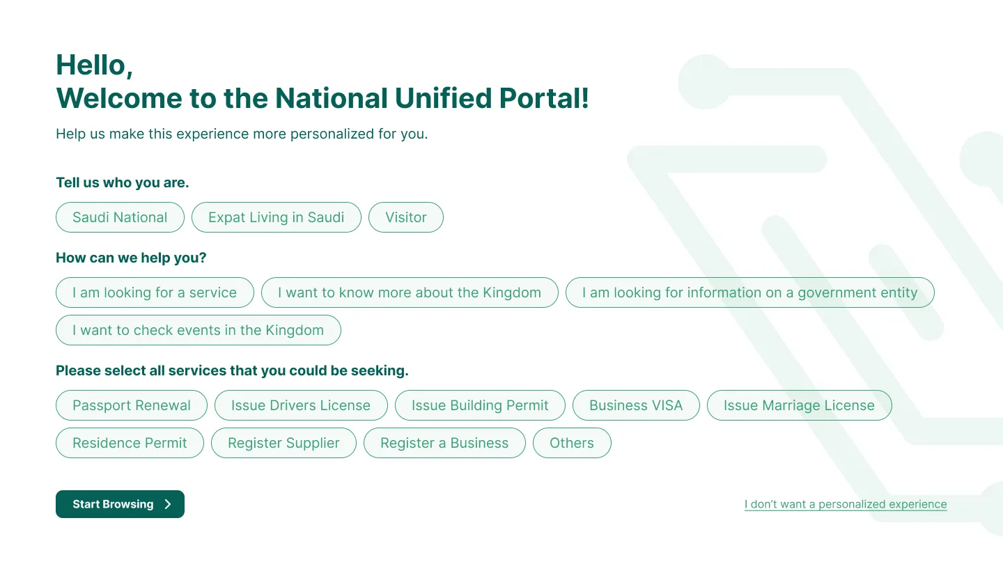The redesigned homepage, cropped to the personalized service entry - the directory as the center of gravity.